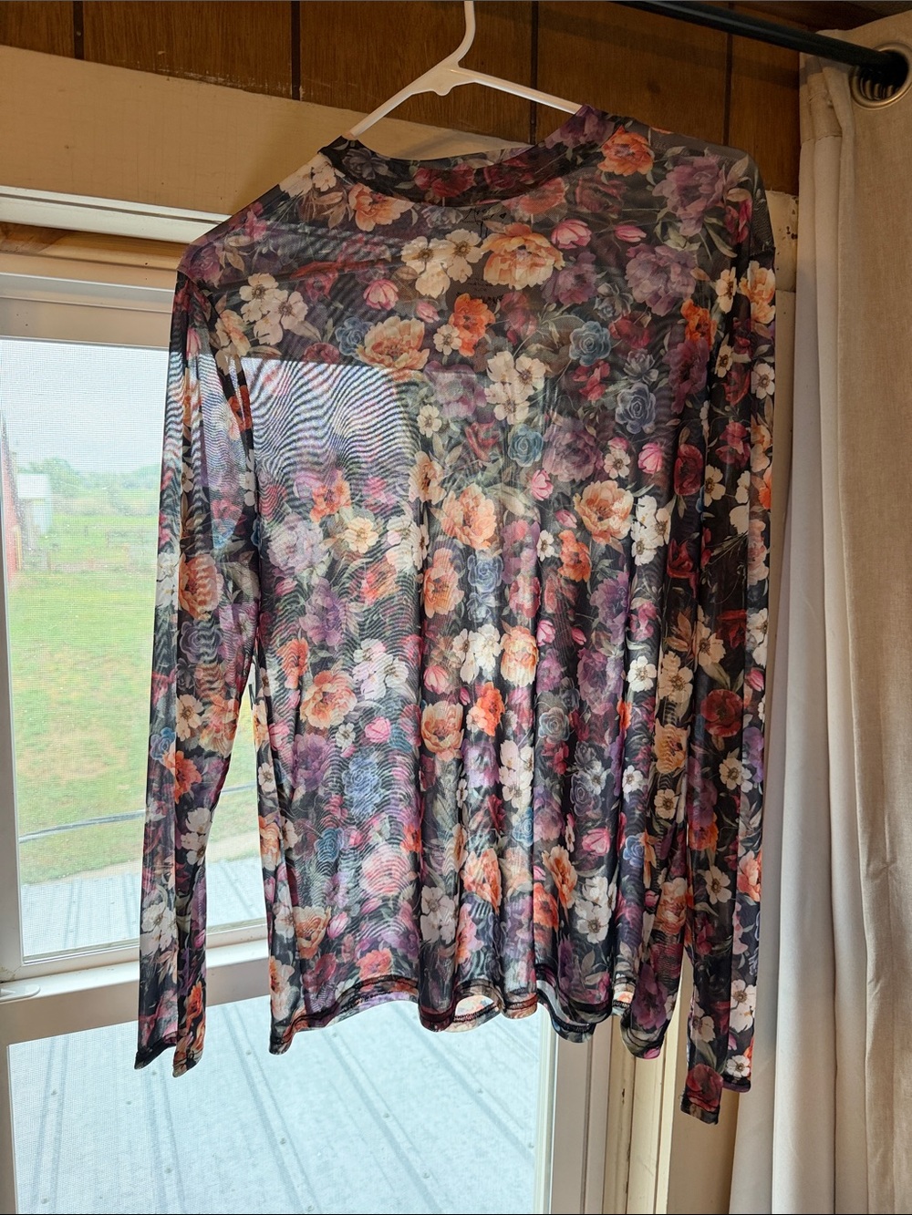 Avery Black Floral Translucent/Sheer Long Sleeve Top with Multicolor Blooms